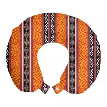 ABAKUHAUS Vintage Tribal Travel Pillow Поддержка шеи, Wild Boho Art, Пенопластовые дорожные принадлежности для самолета и автомобиля, 30x30 см, Угольно-серый оранжевый