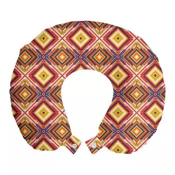 ABAKUHAUS Vintage Tribal Travel Pillow Поддержка шеи, яркая графика в стиле бохо, пенопластовые дорожные принадлежности для самолета и автомобиля, 30x30 см, разноцветные