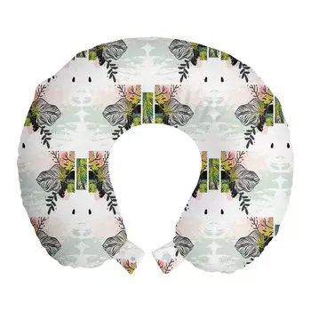 ABAKUHAUS Vintage Tribal Travel Pillow Поддержка шеи, пастельные летние джунгли, пенопластовые дорожные принадлежности для самолета и автомобиля, 30x30 см, разноцветные