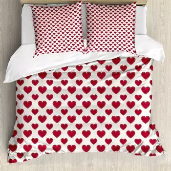 ABAKUHAUS Vintage Valentine комплект пододеяльников для односпальных кроватей, классические сердечки, защита от клещей, подходит для аллергиков, с наволочкой, 155 см x 220 см - 80 x 80 см, ярко-белый