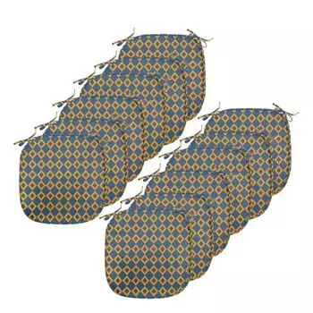ABAKUHAUS Винтажная подушка для обеденного стула, квадратная цепочка, сетка из плитки, декоративная водонепроницаемая подушка с ремнями для кухонных сидений, 40 см x 40 см, упаковка из 12 шт., оранжевый, темно-синий