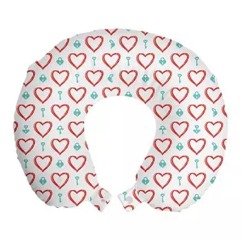 ABAKUHAUS Винтажная подушка для путешествий на День Святого Валентина, поддержка шеи, замки Love Keys, пенопластовые дорожные принадлежности для самолета и автомобиля, 30x30 см, ярко-красная морская пена
