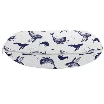 ABAKUHAUS Whale Travel Pillow Подушка для шеи, морское экзотическое млекопитающее, пенопластовый дорожный предмет для самолета и автомобиля, 30x30 см, индиго и белый
