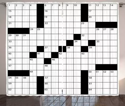 ABAKUHAUS Word Search Puzzle Занавеска в деревенском стиле, игровая сетка, ленточная занавеска с рюшами для спальни с петлями и крючками, 280 x 260 см, белый и черный