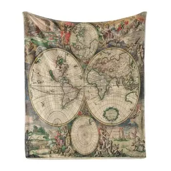 ABAKUHAUS World Map Мягкое фланелевое флисовое одеяло, античная классика, уютный плюш для использования в помещении и на улице, 125 x 175 см, разноцветное
