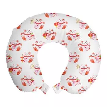 ABAKUHAUS Японская дорожная подушка для кошек, поддержка шеи, акварель Maneki Neko, пенопластовые дорожные принадлежности для самолета и автомобиля, 30x30 см, бледно-рубиново-белый