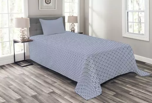 ABAKUHAUS Японское покрывало, Art Deco Scales Boho, комплект со моющимися наволочками, для односпальных кроватей 170 х 220 см, сине-белый