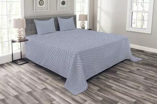 ABAKUHAUS Японское покрывало, Art Deco Scales Boho, комплект со моющимися наволочками, для односпальных кроватей 220 х 220 см, сине-белый