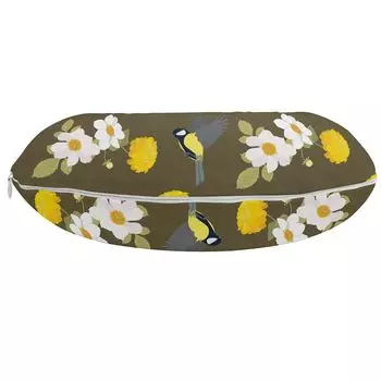 ABAKUHAUS Yellow Bird Дорожная подушка для шеи, цветы и птицы, дорожные принадлежности из пенопласта для самолета и автомобиля, 30x30 см, палевый и разноцветный