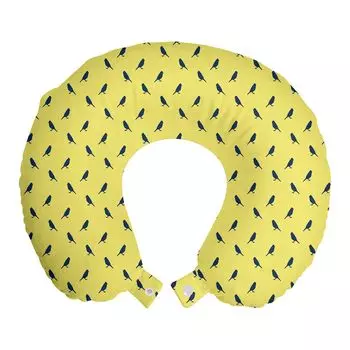 ABAKUHAUS Yellow Bird Дорожная подушка для шеи, Минималистичная синица, Пенопластовые дорожные принадлежности для самолета и автомобиля, 30x30 см, Пастельно-желтый Ночной синий