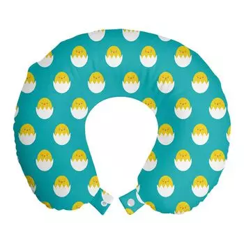 ABAKUHAUS Yellow Bird Дорожная подушка для шеи, Курица в разбитом яйце, Пенопластовые дорожные принадлежности для самолета и автомобиля, 30x30 см, Желтая морская пена