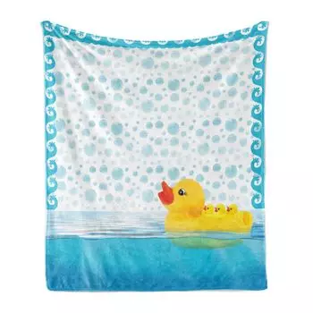 ABAKUHAUS Yellow Duck Мягкое фланелевое флисовое одеяло, «Животные на водных пузырьках», уютный плюш для использования в помещении и на улице, 125 x 175 см, небесно-голубой, желтый и белый