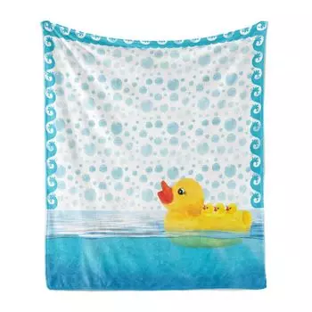 ABAKUHAUS Yellow Duck Мягкое фланелевое флисовое одеяло, послание «Думайте хорошие мысли» с радужными буквами на зигзагообразных линиях шеврона, 175 x 230 см, небесно-голубой, желтый и белый