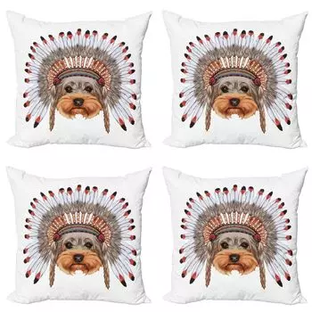 ABAKUHAUS Yorkie Набор чехлов для подушек (4 предмета), чепчик Wear Dog, современная двусторонняя цифровая печать, 40 см x 40 см, многоцветный