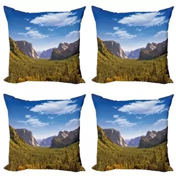 ABAKUHAUS Yosemite Набор чехлов для подушек (4 предмета), Yosemite El Capitan US, современная двусторонняя цифровая печать, 50 см x 50 см, зеленый синий