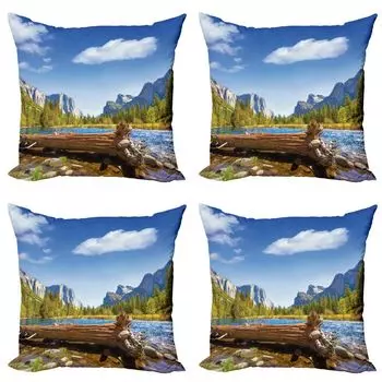 ABAKUHAUS Yosemite Набор чехлов на подушки (4 предмета), California Yosemite, современная двусторонняя цифровая печать, 45 см x 45 см, зеленый синий