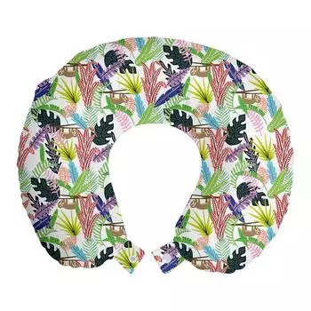 ABAKUHAUS забавная подушка для путешествий Sloth, поддержка шеи, Monstera Leaves Graphic, дорожный предмет из пенопласта для самолета и автомобиля, 30x30 см, разноцветный