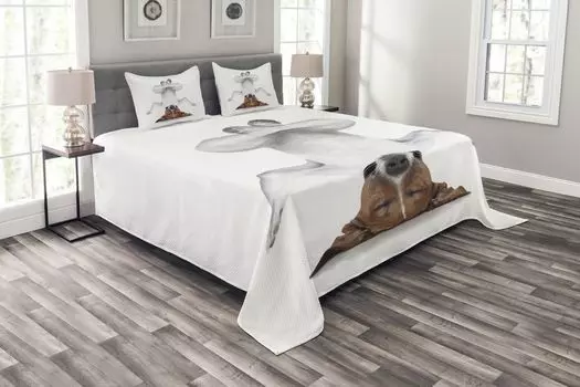 ABAKUHAUS Забавное покрывало, Twisted Dog Relaxing, Комплект с моющимися наволочками, для односпальных кроватей 264 x 220 см, Белый Коричневый