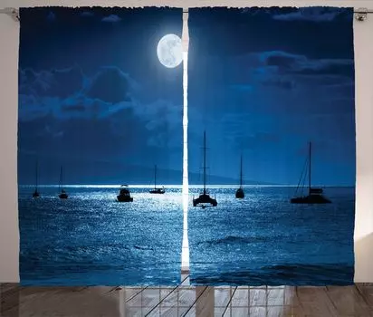 ABAKUHAUS Занавеска Ocean Rustic, Драматическое ночное небо, Ленточная штора с рюшами для спальни, петлями и крючками, 280 x 245 см, Белый