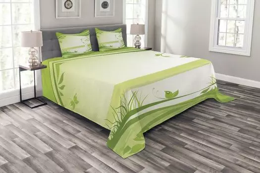 ABAKUHAUS Зеленый комплект покрывала, Abstract Fresh Nature, комплект с моющимися наволочками, для односпальных кроватей 264 x 220 см, Apple Green Fern Green