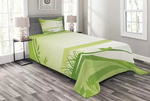 ABAKUHAUS Зеленый комплект покрывала, Abstract Fresh Nature, комплект с моющимися наволочками, для односпальных кроватей 170 x 220 см, Apple Green Fern Green