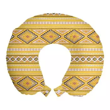 ABAKUHAUS Желто-белая дорожная подушка для шеи, Tribal Timeless, пенопластовые дорожные принадлежности для самолета и автомобиля, 30x30 см, желтый румянец коричневый