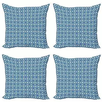 ABAKUHAUS Желто-синий комплект чехлов на подушку (4 предмета), Azulejos, современная двусторонняя цифровая печать, 45 см x 45 см, темно-синий желтый