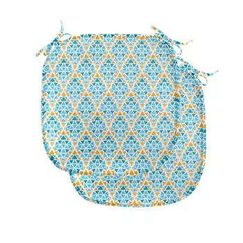 ABAKUHAUS Желтые и синие подушки на обеденный стул, треугольный мотив, декоративная водонепроницаемая подушка с ремнями для кухонных сидений, 40 см x 40 см — упаковка из 2 шт., темно-бирюзовый бархатцы, синий