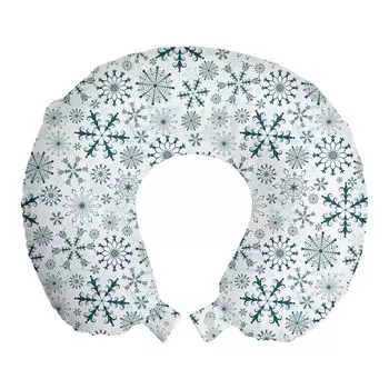 ABAKUHAUS Зимняя дорожная подушка для шеи, Merry Xmas Snowflakes, пенопластовый дорожный предмет для самолета и автомобиля, 30x30 см, бирюзово-белый