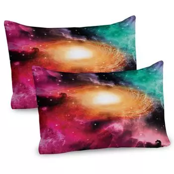ABAKUHAUS Zodiac Чехлы для подушек, набор из 2 шт., красочные астрономические изображения спиральной галактики, звезд, звездной пыли и космоса, чехол для подушки с декоративным принтом, 80 x 40 см, оранжевый, зеленый, розовый