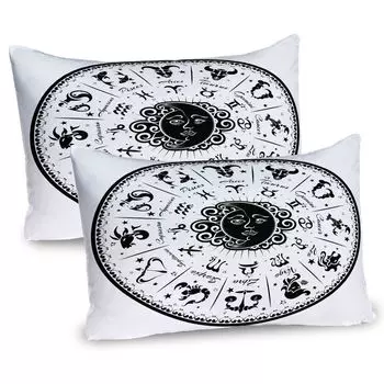 ABAKUHAUS Zodiac Чехлы для подушек, набор из 2 шт., минималистичные закругленные символы, влияние мистического космического пространства на изображение персонажа, чехол для подушки с декоративным принтом, 80 x 40 см, белый черный