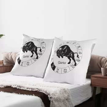 ABAKUHAUS Zodiac Taurus Чехлы для подушек, набор из 2 шт., Астрологический силуэт Зодиака Тельца с изображением двенадцати знаков, Чехол для подушки с декоративным принтом, 80 x 80 см, черный и белый