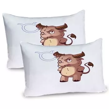 ABAKUHAUS Zodiac Taurus Чехлы на подушку, набор из 2 шт., забавный мультяшный рогатый зверек, маленький бык с классным внешним видом, простой символ, чехол для подушки с декоративным принтом, 80 x 40 см, многоцветный