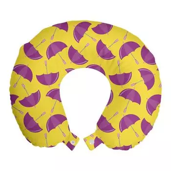 ABAKUHAUS Зонт для путешествий, подушка для шеи, аксессуары для дождя и осени, пенопластовые дорожные принадлежности для самолета и автомобиля, 30x30 см, пастельно-желтый и фиолетовый