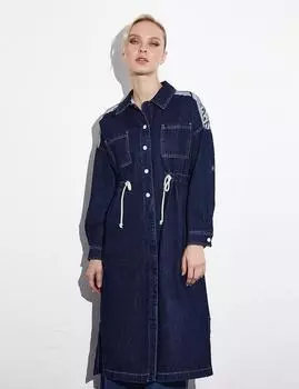 Абая Gathered at Waist Ethnic Patterned Wear and Go Navy Blue Kayra