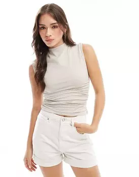 Abercrombie & Fitch – Бежевый топ со сборками и воротником-стойкой