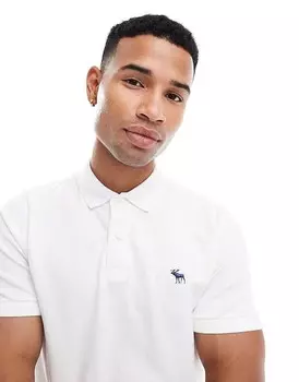 Abercrombie & Fitch — Elevated Icon — рубашка-поло из пике-пике белого цвета с логотипом и окантовкой