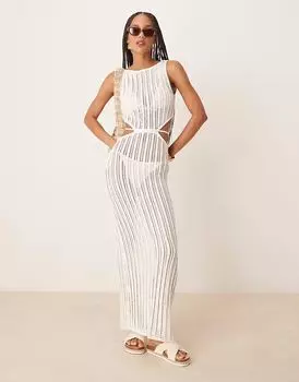 Abercrombie & Fitch фактурное платье макси с косым вырезом на талии кремового цвета