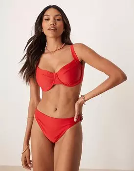 Abercrombie & Fitch изогнутый бикини-топ с широкими бретелями красного цвета