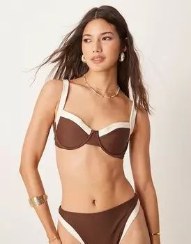 Abercrombie & Fitch Коричневый широкий бикини-топ с контрастной отделкой (часть комплекта)