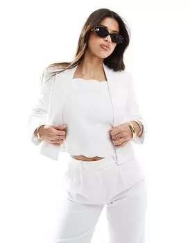 Abercrombie & Fitch - Mix and Match - Короткий пиджак из смесового льна белого цвета