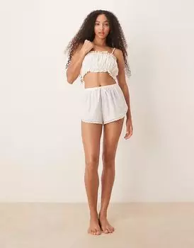 Abercrombie & Fitch ночное белье шорты с отделкой в виде фестончатого узора белого цвета