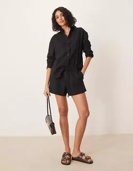 Abercrombie & Fitch шорты из льна черного цвета