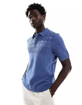 Abercrombie & Fitch – Темно-синяя рубашка-поло короткого кроя, связанная спицами с декоративной строчкой