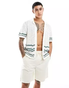 Abercrombie & Fitch – Трикотажная рубашка-поло в широкую сетку бело-зеленого цвета с полосками и планкой на пуговицах