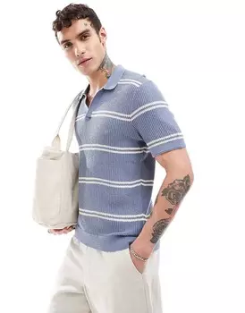 Abercrombie & Fitch – Воздушная рубашка-поло из трикотажного материала в средне-серую полоску с открытым воротником