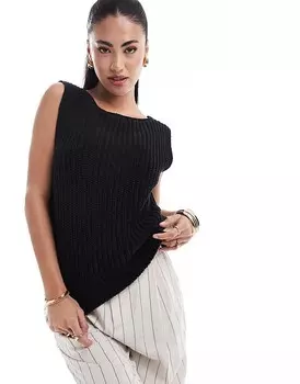 Abercrombie & Fitch – Вязаная майка черного цвета с вырезом лодочкой