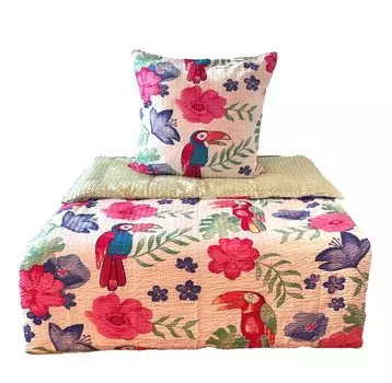 Aboutyourhome комплект постельного белья из микрофибры из сирсакера, двусторонний комплект постельного белья «Цветы тукана» 135х200, 80х80, белый/зеленый/2 шт aboutyourhome-shop