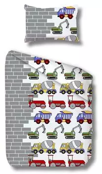 Aboutyourhome Постельное белье детское постельное белье хлопок 135х200 80х80 см комплект 2 шт. Серые машины на стройке aboutyourhome-shop