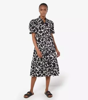 Абрикосово-черное многоуровневое платье миди с принтом «камень» Apricot, черный